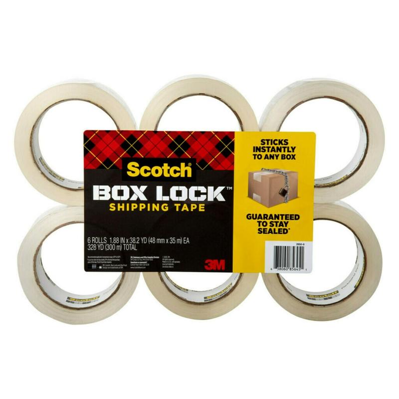 Scotch Box Lock Shipping Packing Tape, 1-15/16in x 38.2 Yd, Clear, Pack Of 6 Rolls MPN:3950S-6