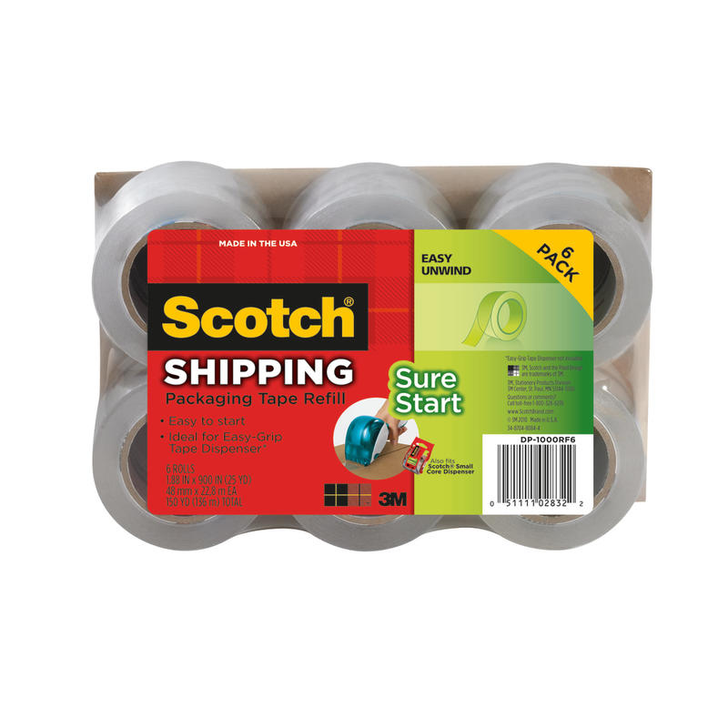 Scotch Sure Start Shipping Tape, 6 Tape Rolls, 1 7/8 in x 25 yd, 1.5in Core, Designed - DP1000RF6 MPN:DP-1000RF6