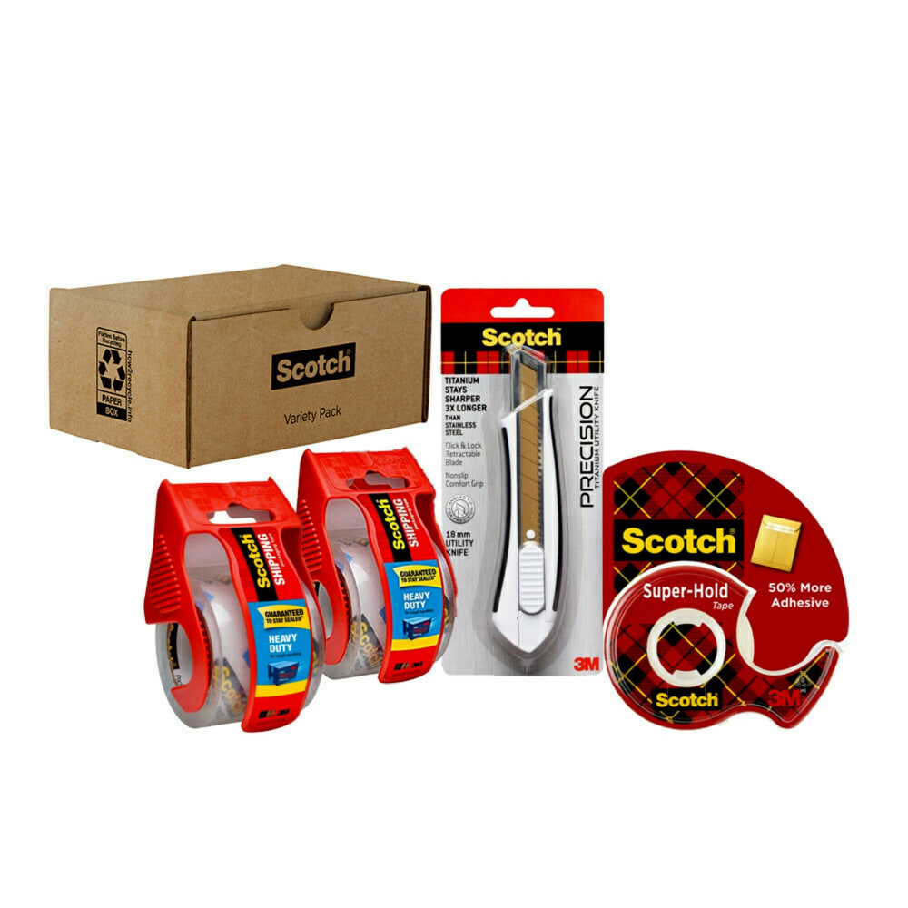 Scotch Shipping Pack, 1 Roll Super-Hold Tape, 2 Rolls Heavy Duty Packaging Tape, 1 Precision Mini Box Cutter Knife MPN:SHIPPING-SIOC