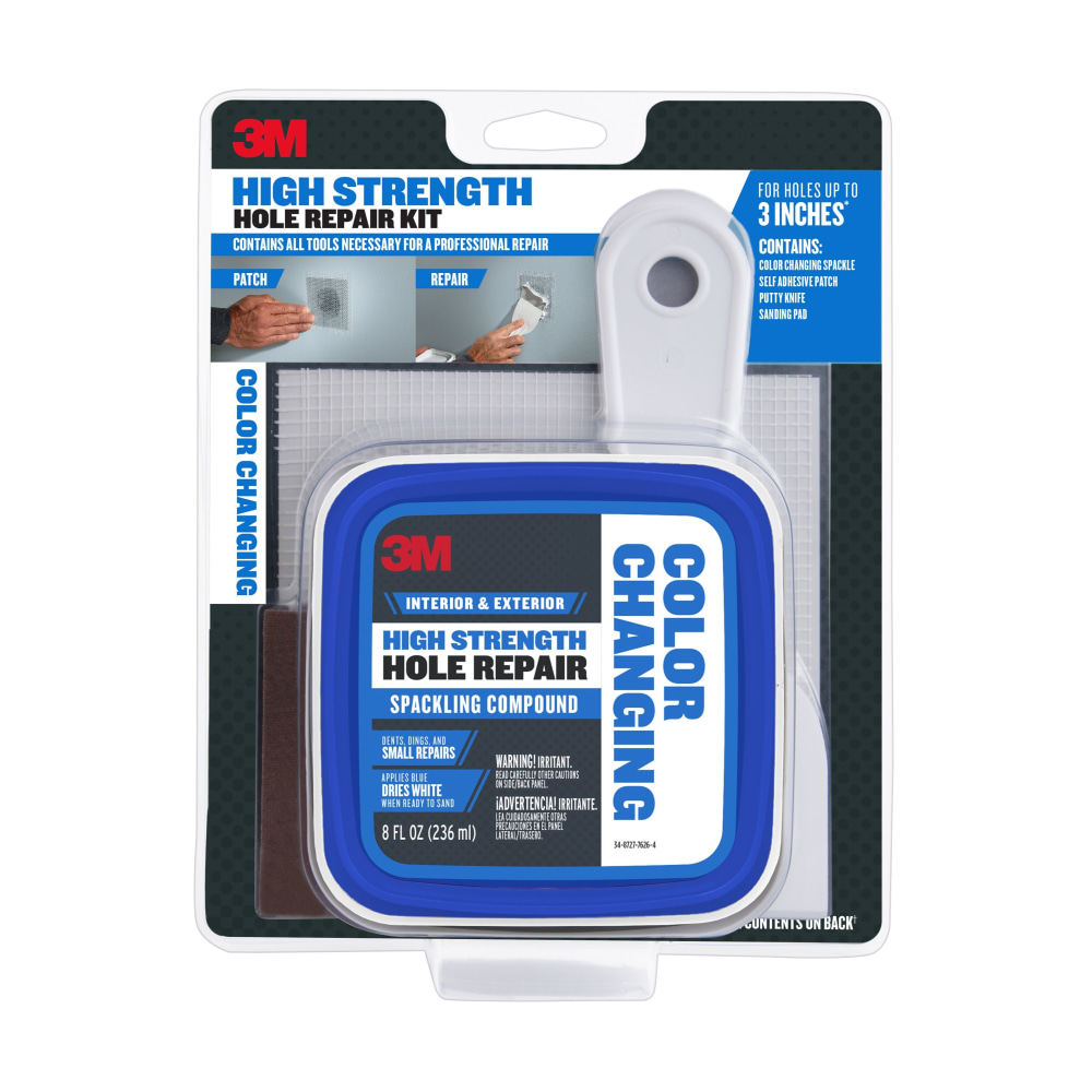 3M High Strength Hole Repair Kit, 1 Kit, Heavy Duty, Waterproof, Blue-to-White Color Changing Spackling Compound, Wall Filler MPN:CC-KIT