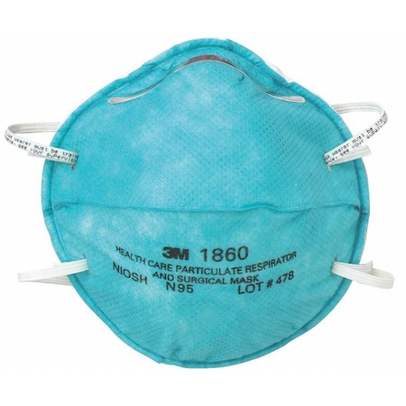 Particulate Respirator & Surgical Mask, N95, Level 2, Molded, Dual Straps, Metal Nose Clip, M, PK20 MPN:1860