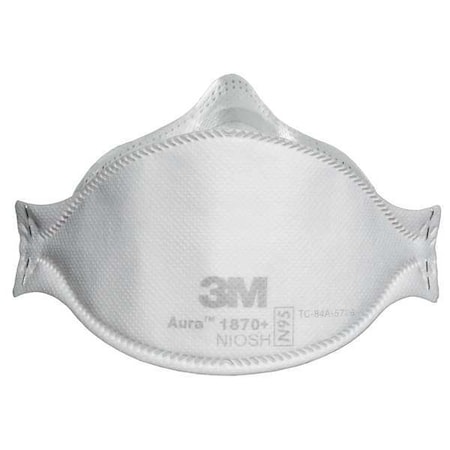 Particulate Respirator & Surgical Mask, N95, Aura, Flat Fold, Nose Foam, Nose Clip, Size M, Pk 10 MPN:1870+