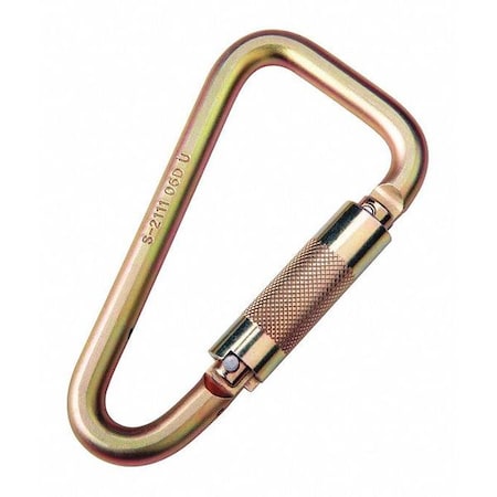Carabiner, Auto-Lock, Pear, 7 in Length, 1-3/16'' Gate Opening, Zinc Plated steel, Gold MPN:2000113