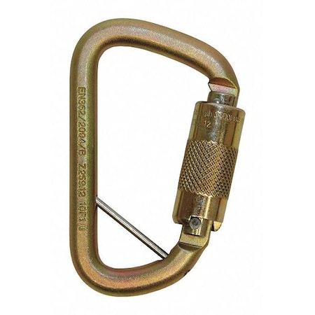 Carabiner, Auto-Lock, Offset-D, 4 1/4 in Length, 20mm Gate Opening, Steel, Gold MPN:2000117