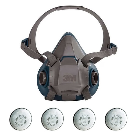 Half Mask Respirator Kit: 4 Cartridges Included, 6500 Series, P100 Filter, Bayonet, Silicone, Size S MPN:29WT65-4JG27