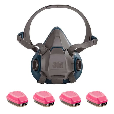 Half Mask Respirator Kit, 4 Cartridges Included, Organic Vapor (OV), P100 Combo Cartridge, Size M MPN:29WT66-4JG10