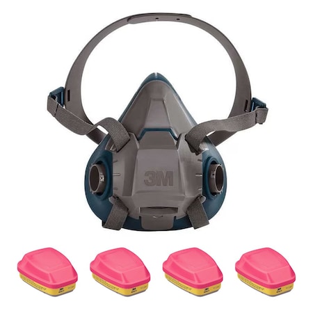 Half Mask Respirator Kit: 4 Cartridges Included, Rugged Comfort 6500 Series, (AG) (OV);P100, Size M MPN:29WT66-4JG12