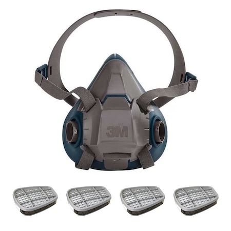 Half Mask Respirator Kit: 4 Chemical Cartridgegs Included, Black/Olive, (FM), (OV), Bayonet, Size L MPN:29WT67-5AJ48