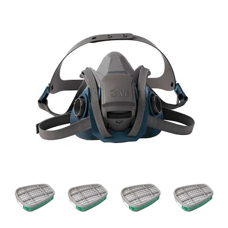 Half Mask Respirator Kit: 4 Chemical Cartridges Included, Green Color, (AM), (MA), Bayonet, Size M MPN:29WT69-1AZ78