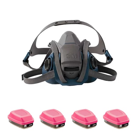 Half Mask Respirator Kit, 4 Cartridges Included, Rugged Comfort Quick Latch, (OV);P100, Size M MPN:29WT69-4JG10
