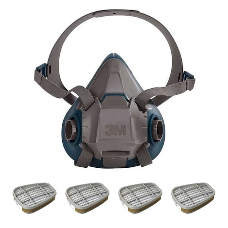 Half Mask Respirator Kit: 4 Cartridges Included, Olive Color, Silicone, Bayonet, Size L MPN:29WT70-4JG24