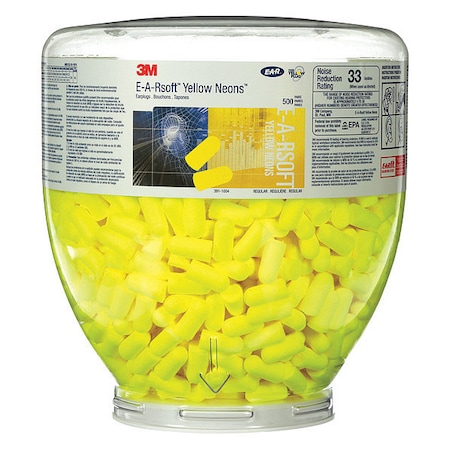 E-A-Rsoft Yellow Neons One Touch Ear Plugs with Dispenser, Foam, Bullet, 33 dB NRR, Uncorded MPN:30FX18 45JW40