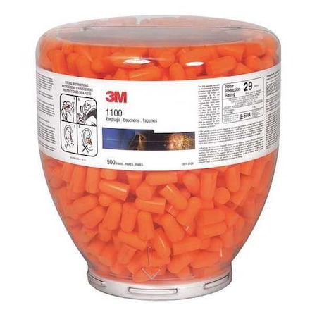 3M 1100 Ear Plug Dispenser, Foam, Bullet, 29 dB NRR, Uncorded, 500 Pairs Per Pkg MPN:30FX23 45JW40