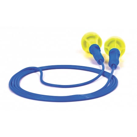 E-A-R Push-Ins Disposable Corded Ear Plugs, Pod Shape, 28 dB, Blue/Yellow, 100PK MPN:318-1001