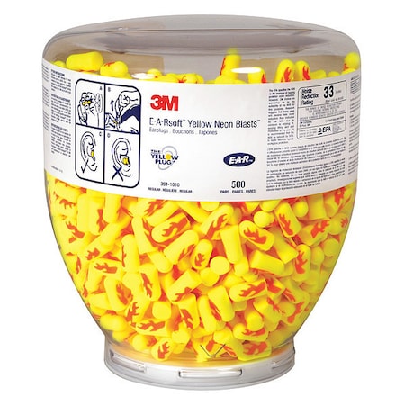 Disposable Uncorded Ear Plugs with Dispenser, Bell Shape, 33 dB, 400 Pairs, Yellow MPN:3GY50 45JW40