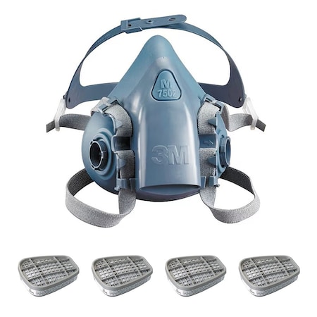 Half Mask Respirator Kit: 4 Cartridges Included, Acid Gas (AG), 7500 Series, Bayonet, Size S MPN:3PB39-3AG78