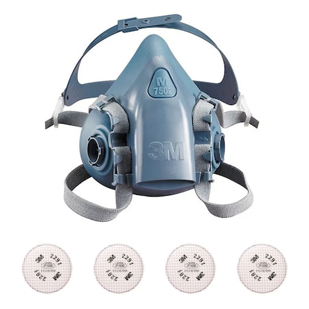 Half Mask Respirator Kit: 4 Cartridges Included, 7500 Series, P100 Filter, Bayonet, Size L MPN:3PB39-5WYZ4
