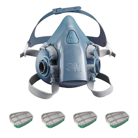 Half Mask Respirator Kit: 4 Cartridges Included, Ammonia/Methylamine, Green, 7500 Series, Size M MPN:3PB40-1AZ78