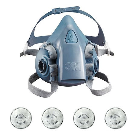 Half Mask Respirator Kit: Includes 4 Disk Filters, Olive Color, (HF).(AG)/P95, Silicone, Bayonet, M MPN:3PB40-4AVH9