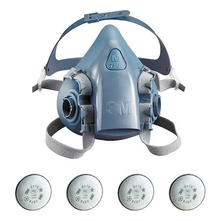 Half Mask Respirator Kit: 4 Cartridges Included, 7500 Series, P100 Filter, Storage Bag, Size M MPN:3PB40-4JG27