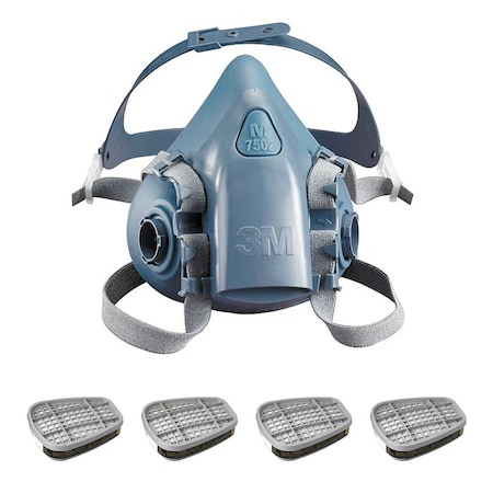 Half Mask Respirator Kit: 4 Cartridges Included, (FM)/(OV), Black/Olive Color, 7500 Series, Size M MPN:3PB40-5AJ48