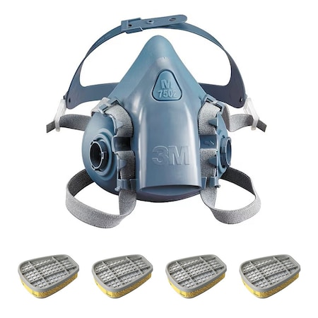 Half Mask Respirator Kit: 4 Chemical Cartridges Included, AG/OV, Yellow Color, 7500 Series, Size L MPN:3PB41-4AD98