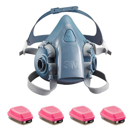 Half Mask Respirator Kit: 4 Organic Vapor P100 Cartridges Included, Silicone L Mask Size MPN:3PB41-4JG10