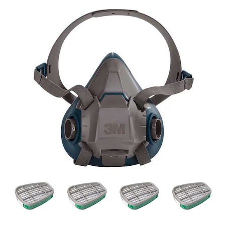 Low Maintenance Half Mask Respirator Kit: Includes 4 Chemical Cartridges, Green Color, Bayonet, M MPN:6AD97-1AZ78