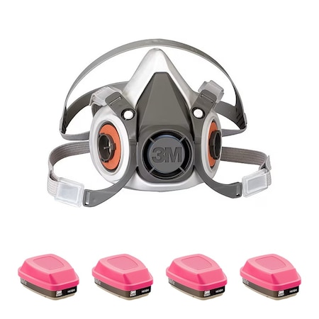Respirator and Filter Combo Kit, Includes 4 Cartridges, Organic Vapor (OV)/P100, Bayonet, Size M MPN:6AD97-4JG10