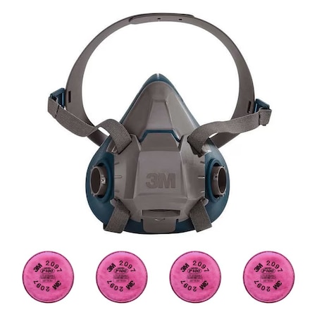Half Mask Respirator Kit: Includes 4 Disc Filters, Nuisance Organic Vapor, P100, 6000 Series, Size M MPN:6AD97-4JG29