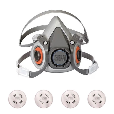 Half Mask Respirator Kit: 4 Cartridges Included, P100, 6000 Series, Thermoplastic Elastomer, Size M MPN:6AD97-5WYZ4