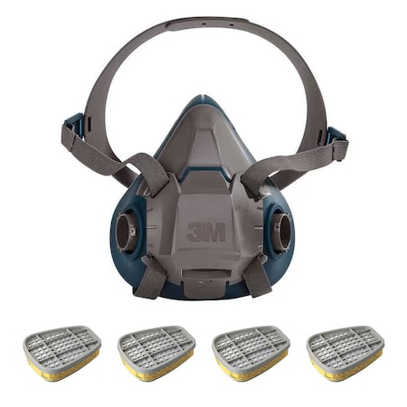 Low Maintenance Half Mask Respirator Kit, Includes 4 Chemical Cartridges, 6000 Series, Bayonet, L MPN:6AP71-4AD98