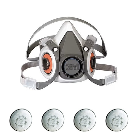 Half Mask Respirator Kit: 4 Cartridges Included, P100 Filter, Thermoplastic Elastomer, Size L MPN:6AP71-4JG27