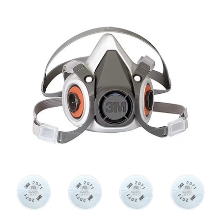 Half Mask Respirator Kit: 4 Cartridges Included, P95 Filter, Thermoplastic Elastomer, Size L MPN:6AP71-4MH55