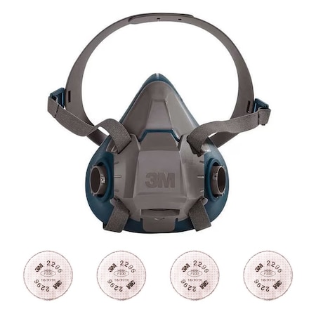Half Mask Respirator Kit: Includes 4 Disk Filters, 6000 Series, Thermoplastic Elastomer, Size L MPN:6AP71-5WYZ5