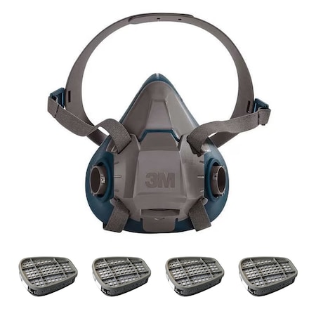 Half Mask Respirator Kit: Includes 4 Chemical Cartridges, 6000 Series, Bayonet, Size L MPN:6AP71-6AM37