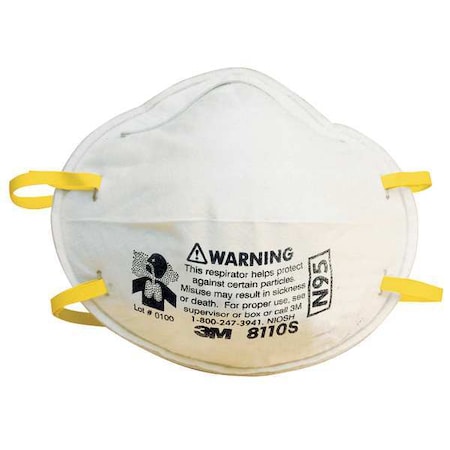 Particulate Respirator, N95, Molded, Dual, Non-Adjustable, Metal Nose Clip, S, PK20 MPN:8110S