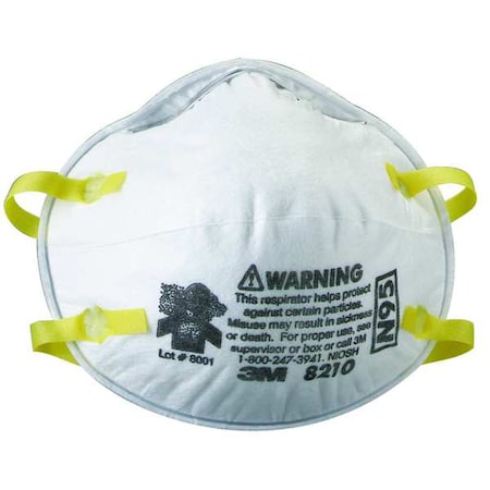 N95 Disposable Respirator, 8210, Dual Headstrap, Particulate Respirator, Nose Clip, PK20 MPN:8210
