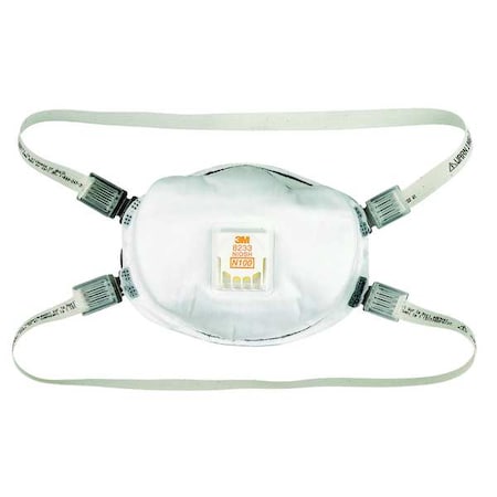 Disposable Respirator, N100, Molded, Dual, Adjustable, Metal Nose Clip, M MPN:8233