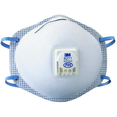Particulate Respirator, P95, Cool Flow Valve, Molded, Non-Adj. Dual Straps, Metal Nose Clip, M, PK10 MPN:8271