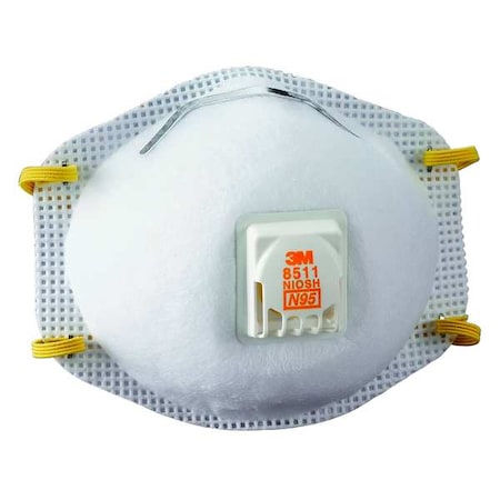 N95 Disposable Respirator, 8511, Cool Flow Exhalation Valve, Dual Headstrap, Nose Clip, PK10 MPN:8511