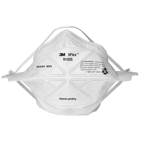 Particulate Respirator, N95, VFlex, Flat-Fold, Non-Adj. Straps, Metal Nose Clip, S, PK50 MPN:9105S