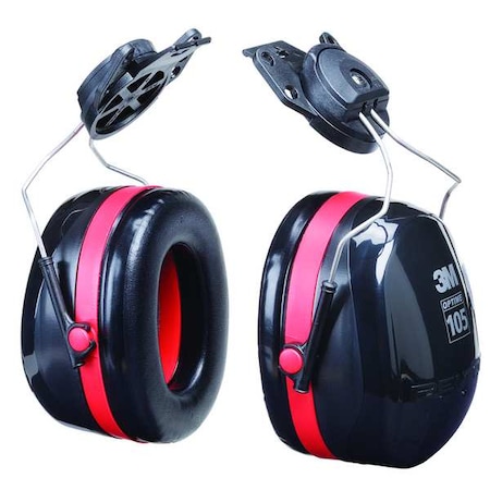 Peltor Optime 105 Hard Hat-Mounted Earmuffs, Passive Protection, NRR 27 dB, Foam, Black/Red MPN:H10P3E