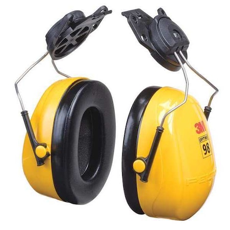 Peltor Optime 98 Hard Hat-Mounted Earmuffs, Dielectric, Passive, NRR 23 dB, Black/Yellow MPN:H9P3E