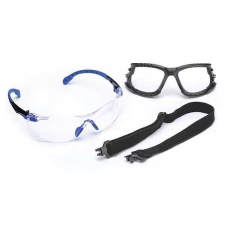 Safety Glasses Kit W/ Elastic Strap, Foam Gasket, Solus 1000, Anti-Fog, Black/Blue, Clear MPN:S1101SGAF-KT