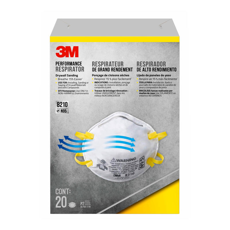 3M Performance N95 Drywall Sanding Respirators, White, Pack Of 20 Respirators, 8210D20-DC MPN:8210D20-DC