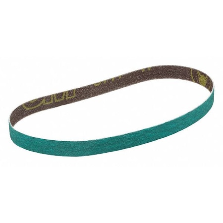 Sanding Belt, 1/2 in W, 24 in L, Coated, Zirconia Alumina, 80 Grit, Not Applicable, 577F, Green MPN:7000119455