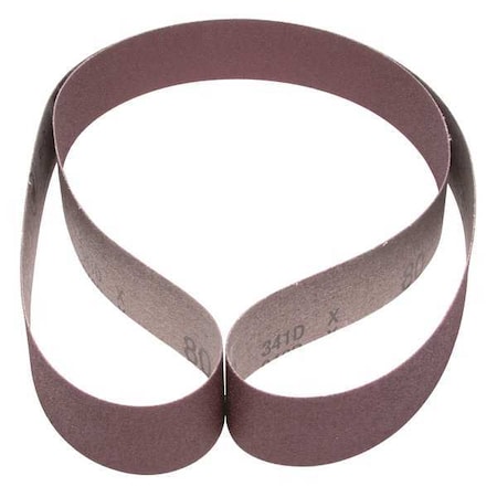 Sanding Belt, 1 1/2 in W, 60 in L, Coated, Aluminum Oxide, 80 Grit, Not Applicable, 341D, Brown MPN:7010326156