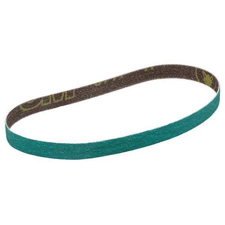 Sanding Belt, 1/2 in W, 18 in L, Coated, Zirconia Alumina, 60 Grit, Not Applicable, 577F, Green MPN:7100069158