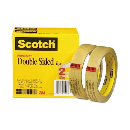 2-Sided Office Tape, 108ft, 3/4in, 3mil, PK2 MPN:665-2P34-36